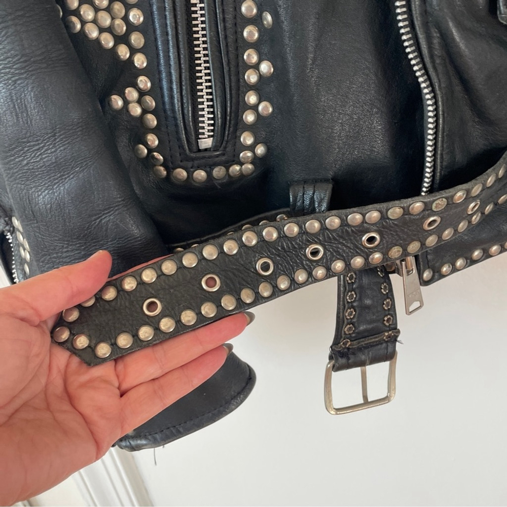 Vintage Nice London Studded black leather motorcycle jacket moto coat M - Picture 7 of 15